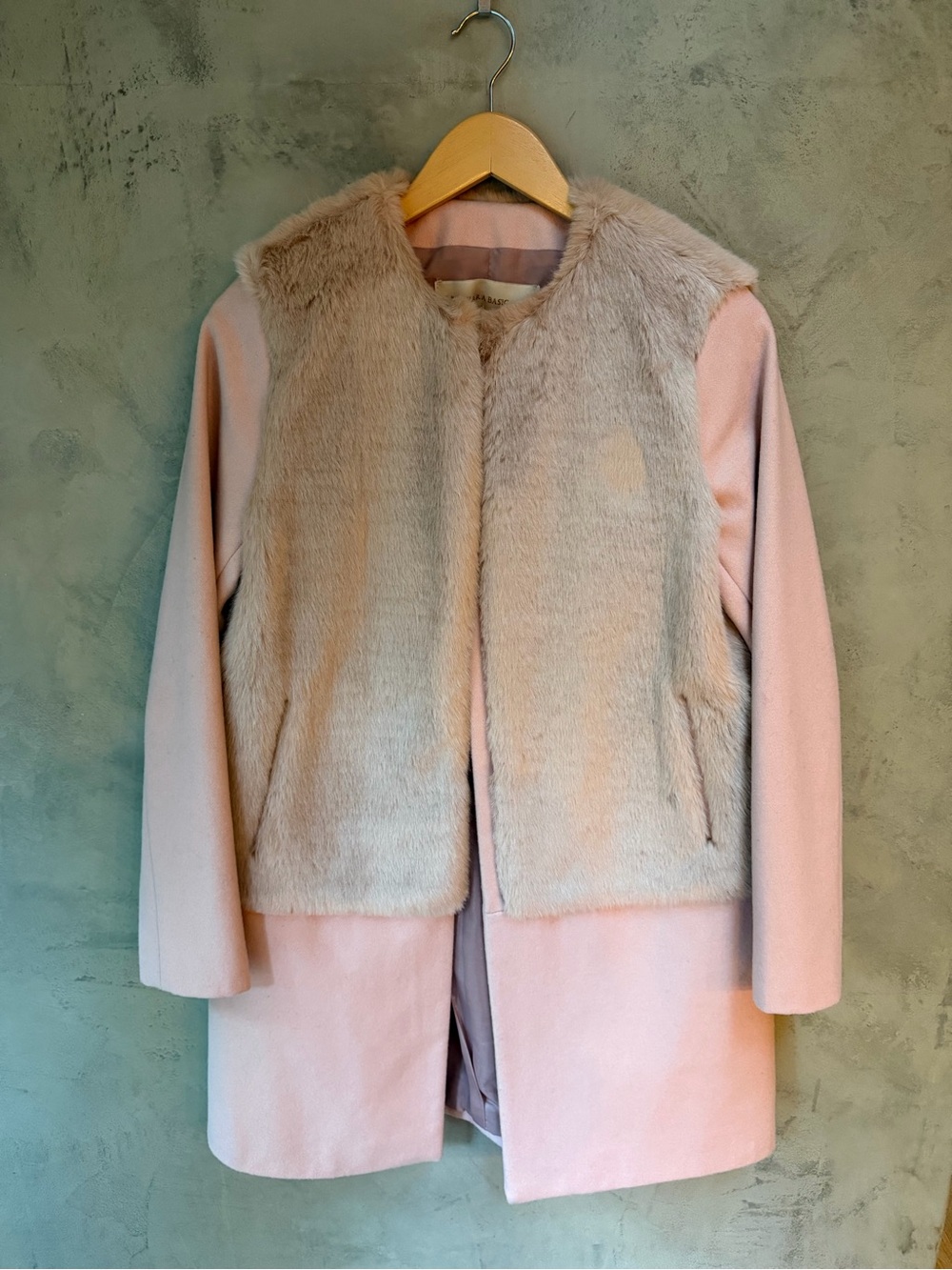 Zara Blush Pink Coat w/ Faux Fur Front Sz M